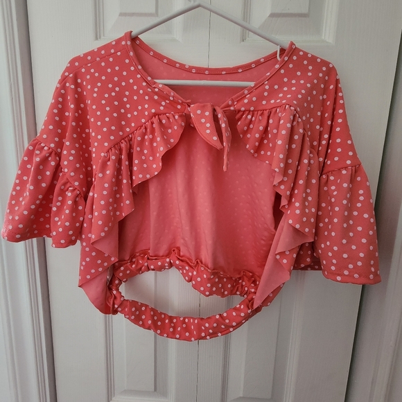 BOOHOO- Polka Dot Ruffle Open Back Tie Top - Picture 4 of 5